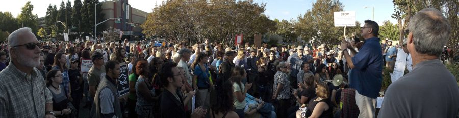 SRJC students march with thousands of locals waving protest signs and shouting "We! Are! The 99 percent!" near the steps outside Santa Rosa's City Hall on Oct. 15.