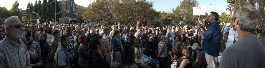 SRJC students march with thousands of locals waving protest signs and shouting We! Are! The 99 percent! near the steps outside Santa Rosas City Hall on Oct. 15.