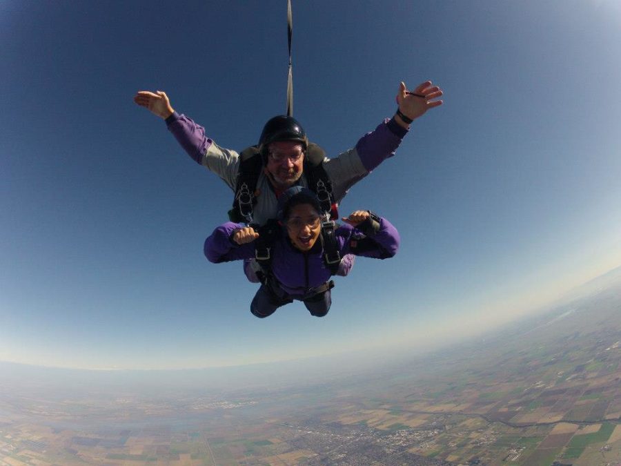 Tara Kaveh falls more than 13,000 feet over Yolo County on her 18th birthday with her skydiving instructor.