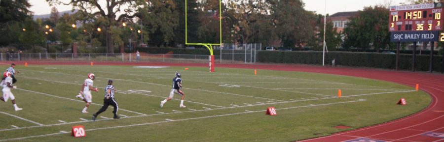 SRJC wide receiver Andre Davis demonstrates proper technique for returning second-half kickoffs.