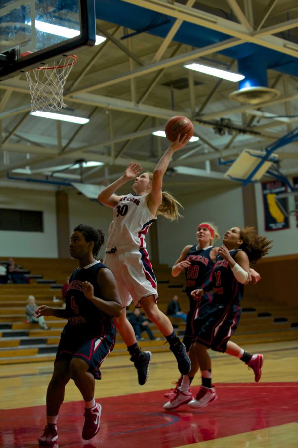 Gretchen Harrigan finishes a fast break for a basket against ARC Jan. 21 in Haehl Pavilion. The next home game is Jan. 31.