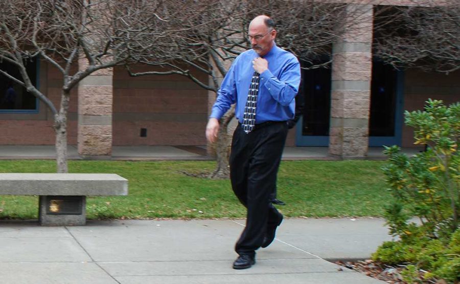 Former SRJC police officer Jeffery Holzworth leaves the courtroom after Det. Azzouni's testimony Feb. 5.