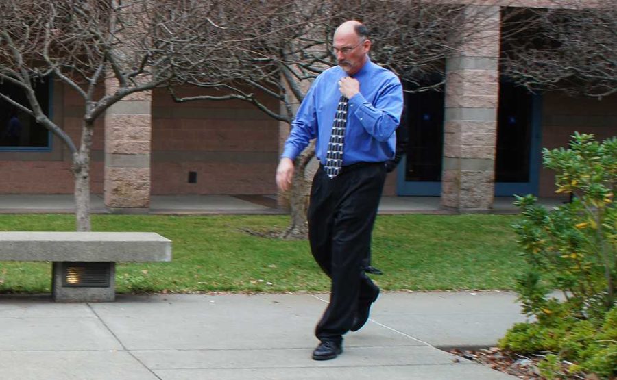 Former SRJC police officer Jeffery Holzworth leaves the courtroom after Det. Azzounis testimony Feb. 5.