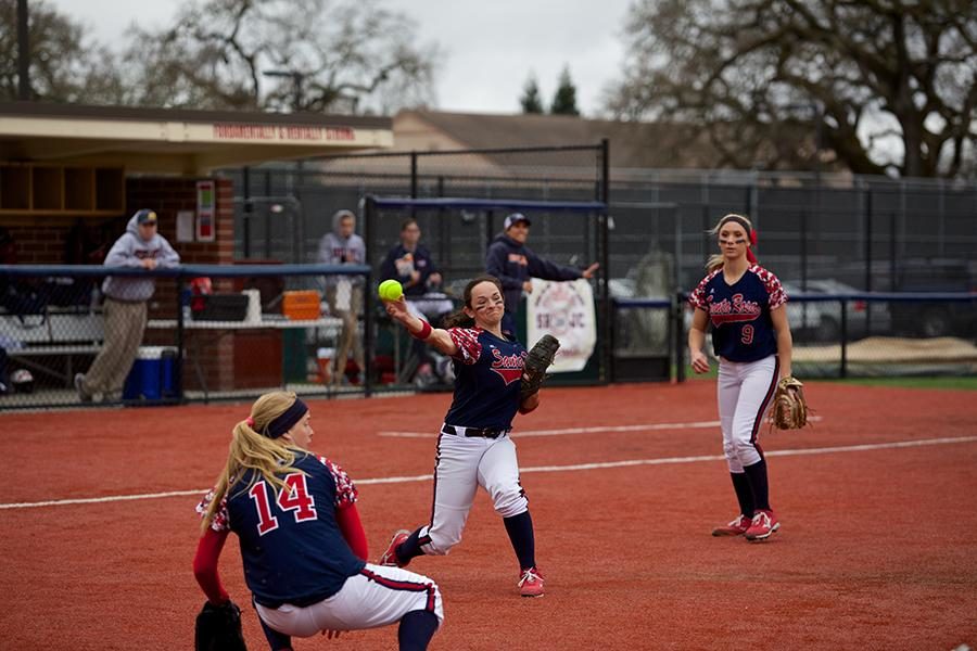 Alexandra Coirds fields the third baseline and throws out the runner against West Valley College Feb. 15 at Marv Mays Field Santa Rosa.
