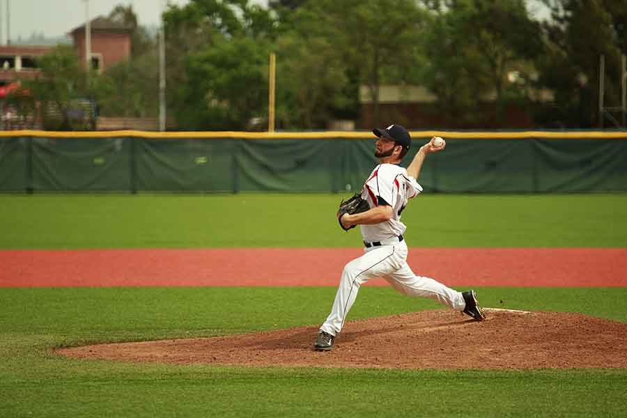 Santa Rosa Junior College pitcher Brett
Obranovich pitches seven innings, giving
up zero earned runs on four hits
against American River College April 11.