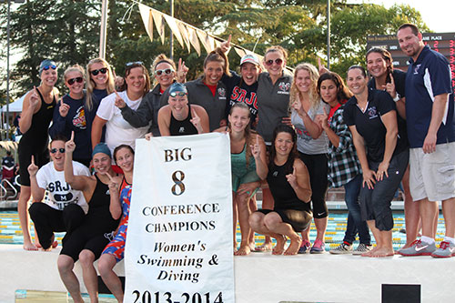 SRJC swimmers set multiple records at the 2014 Big 8 Conference Championships.