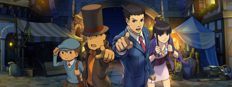 Professor+Layton+and+Luke+Triton+%28left%29+team+up+with+Phoenix+Wright+and+Maya+Fey+%28right%29+to+win+trials+and+solve+a+baffling+mystery+in+Professor+Layton+vs.+Phoenix+Wright%3A+Ace+Attorney+for+Nintendo+3DS.