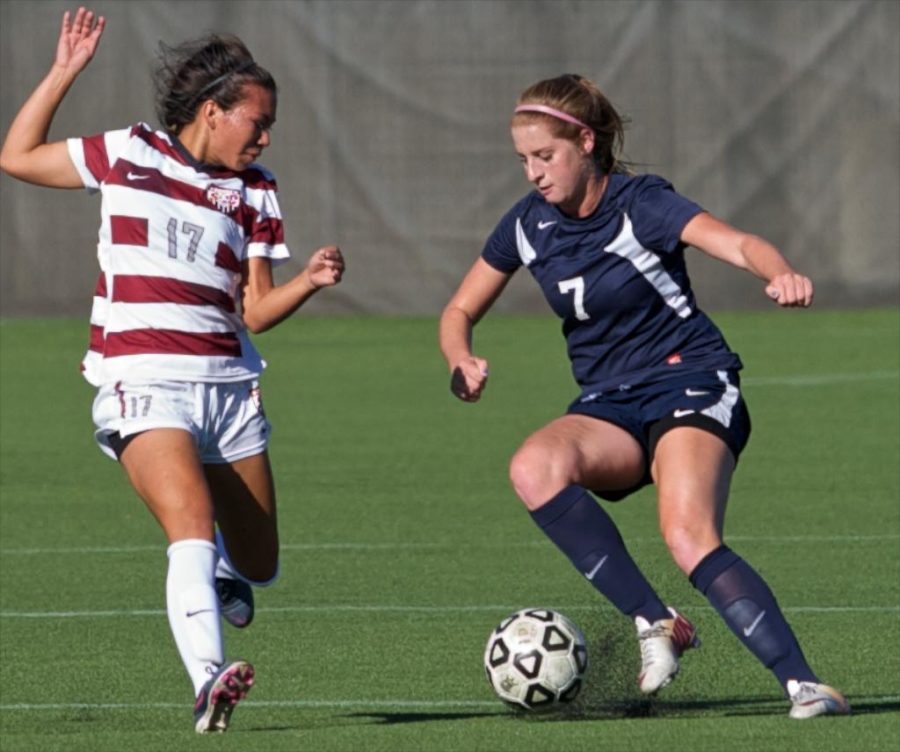 Bear Cubs forward Taylor Halstenson jukes with the ball around Sierra College midfielder Mikayla English Sept. 23 at Sypher Field Santa Rosa.