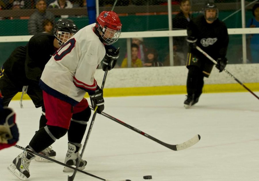 Sophie Angel shoots the puck on San Francisco State University's net in the second period Oct. 3 at Snoopy's Home Ice Santa Rosa. Angel picked up her first assist of the season against SFSU.