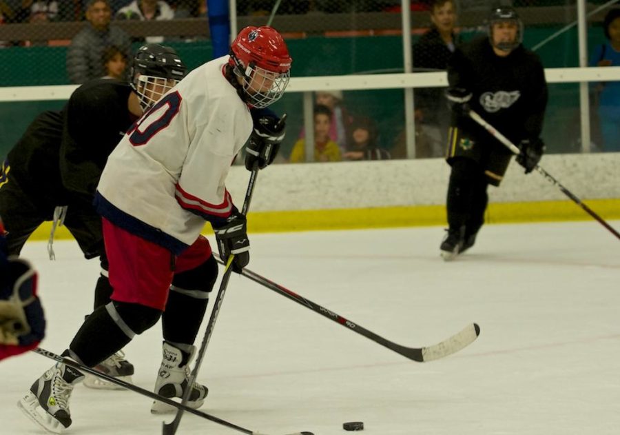 Sophie Angel shoots the puck on San Francisco State Universitys net in the second period Oct. 3 at Snoopys Home Ice Santa Rosa. Angel picked up her first assist of the season against SFSU.