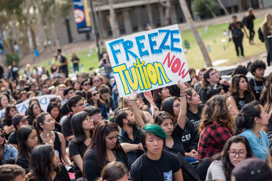 UC students protest the tuition increases proposed by UC President Janet Napolitano and approved by the UC Board Of Regents. The plan will increase UC students’ tuition 5 percent a year for five years.