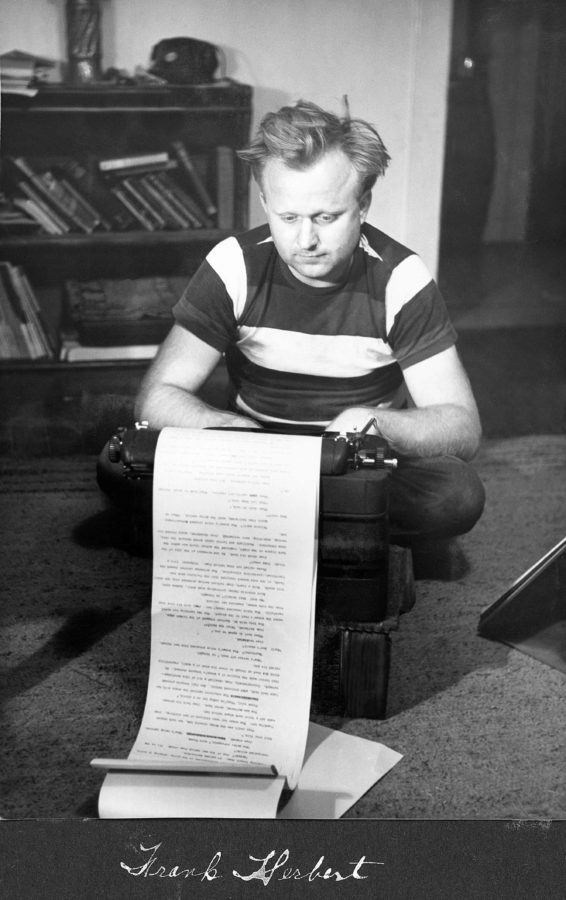 "Dune" author Frank Herbert channeling his muse in Santa Rosa, photographed by sci-fi writer Jack Vance around 1952.