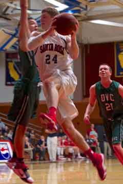 Parker Farris looks to make contact on a layup against Diablo Valley College Jan. 23 at Haehl Pavilion.