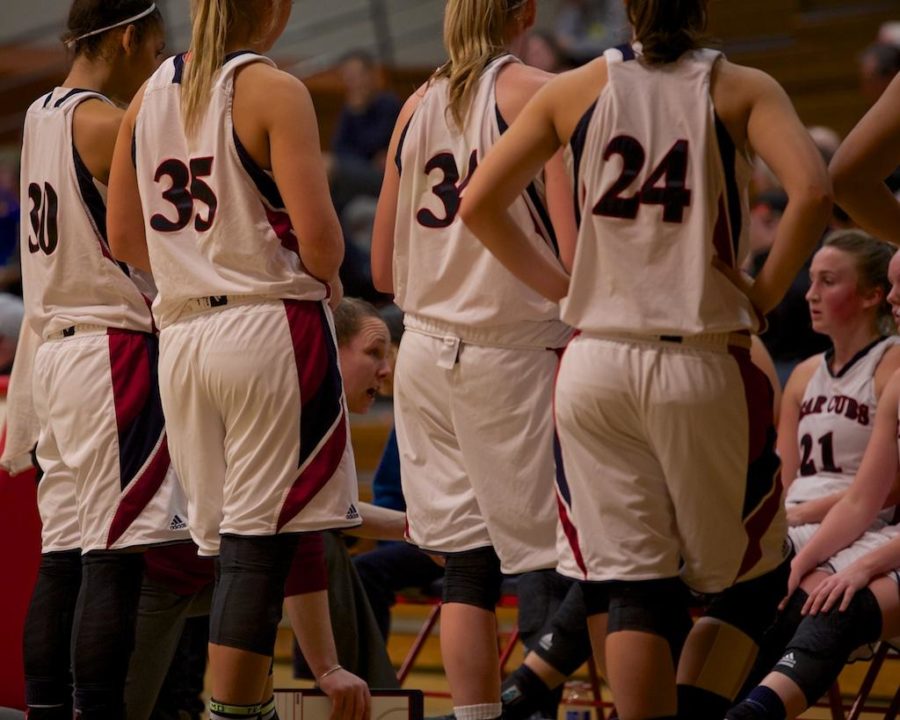 During a timeout head coach Lacey Campbell prepares her Cubs for the final minutes of the game against Sac City College Jan. 16 in Haehl Pavilion Santa Rosa.