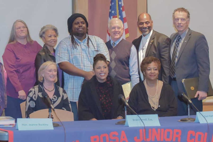 Members of the Sonoma County community gather to discuss recent killings of unarmed black men and the Black Lives Matter movement Feb. 19 at an event hosted by the SRJC Black Student Union.