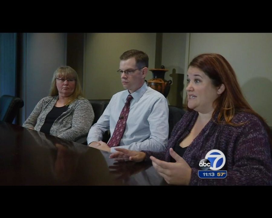 SRJC District Police officers Vanessa Spaeth (far left) and Josh Richards (middle) share their story on ABC 7 News.