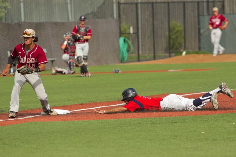 Jake Scheiner steals third base on a passed ball against Sierra College April 24 at Sypher Field. The Bear Cubs swept with a 26-10 overall record and a 15-6 conference record.