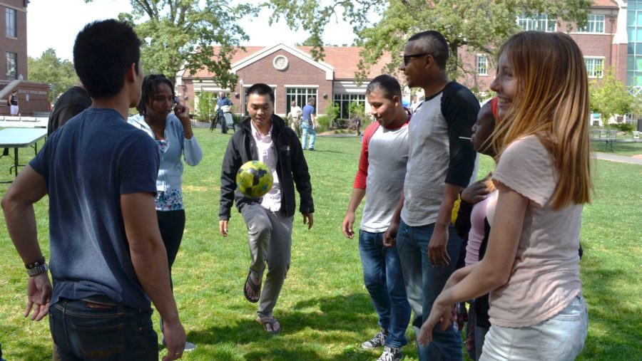 SRJC student Huy Pham participates in an informal soccer practice with friends, all members of the International Club