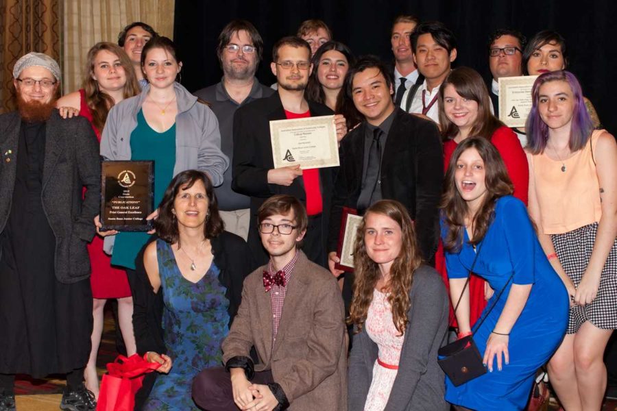 Oak Leafers gather at the end of a fruitful conference. The Journalism Association of Community Colleges annual conference in Sacramento Calif. April 9-11, 2015 and was attended by Oak Leaf staff, editors and advisors Anne Belden and Brian Antonson.