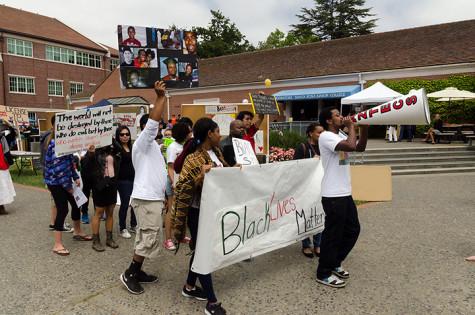 BSU President Elias Hinit leads a Black Lives Matter protest on the Santa Rosa campus at Day Under the Oaks May 3.