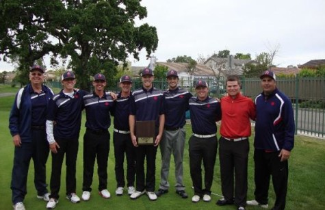 The Santa Rosa Junior College men’s golf team poses with its Big 8 Northern Conference trophy at the Windsor Golf Course April 21. The team will head to the state championship tournament in an eight-team competition May 11.