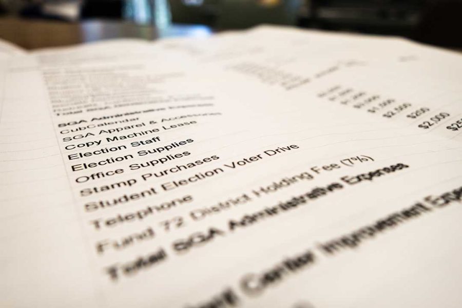 The Student Government Assembly (SGA) looks over the proposed budget for the academic school year, which may include paying the student representatives.