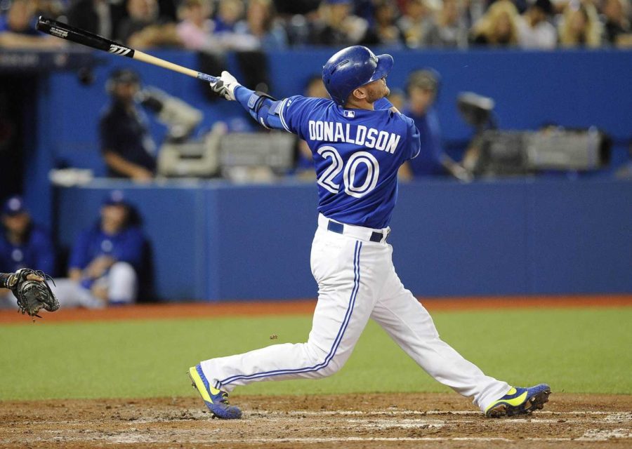 Josh+Donaldson+of+the+Toronto+Blue+Jays+follows+through+on+a+swing.