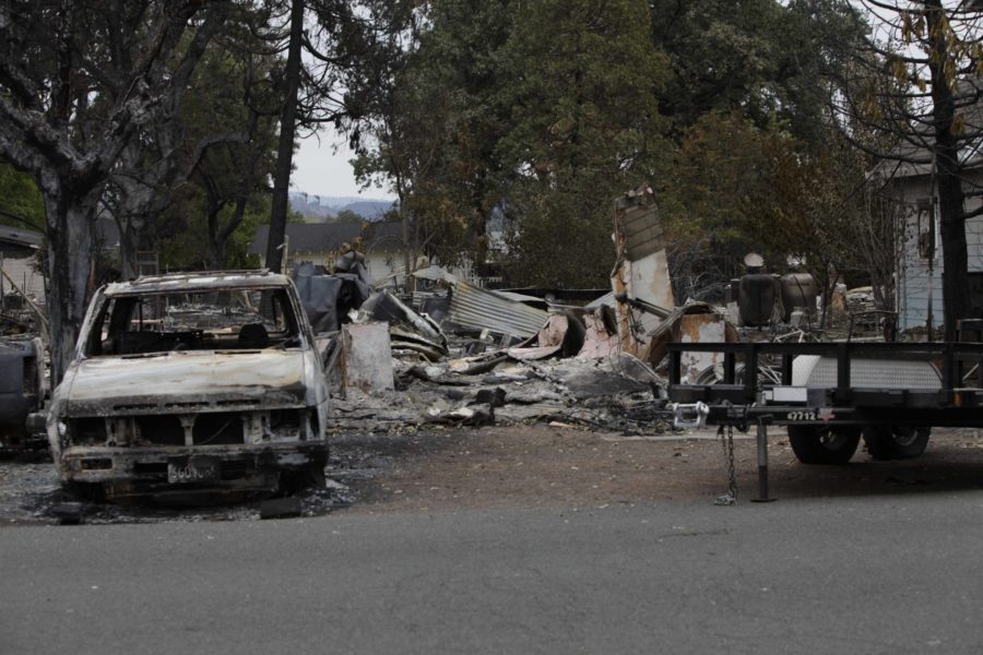 Valley fire leaves Middletown Calif. with utter destruction after tornado of fire blew through the town on the evening of Sept. 12. Residents reported having to flee the fire as the surrounding mountains were ablaze. The Red Cross has set up a shelter at the Napa County Fairgrounds in Calistoga, Calif.