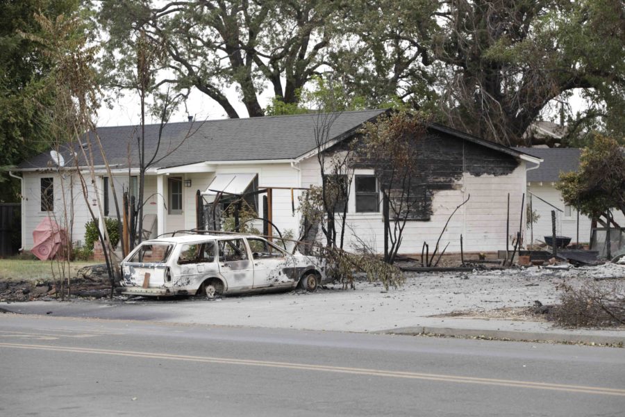 Valley fire leaves Middletown Calif. with utter destruction after tornado of fire blew through the town on the evening of Sept. 12. Residents reported having to flee the fire as the surrounding mountains were ablaze. The Red Cross has set up a shelter at the Napa County Fairgrounds in Calistoga, Calif.