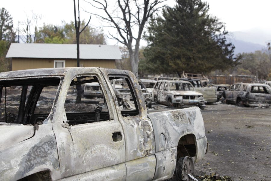 Valley fire leaves Middletown Calif. with utter destruction after tornado of fire blew through the town on the evening of Sept. 12. Residents reported having to flee the fire as the surrounding mountains were ablaze. The Red Cross has set up a shelter at the Napa County Fairgrounds in Calistoga, Calif.