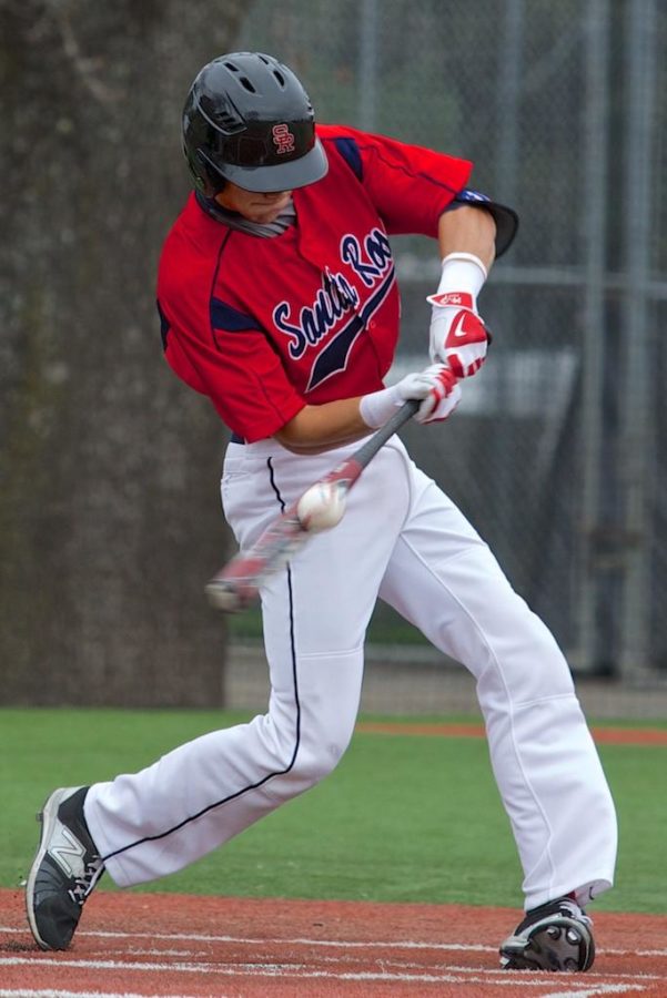 Ryan Haug takes a swing during a game in Spring 2015
