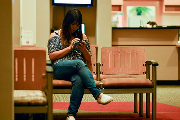 An SRJC student waits to meet with a counselor at the Bertollini Center in the Counseling Department.