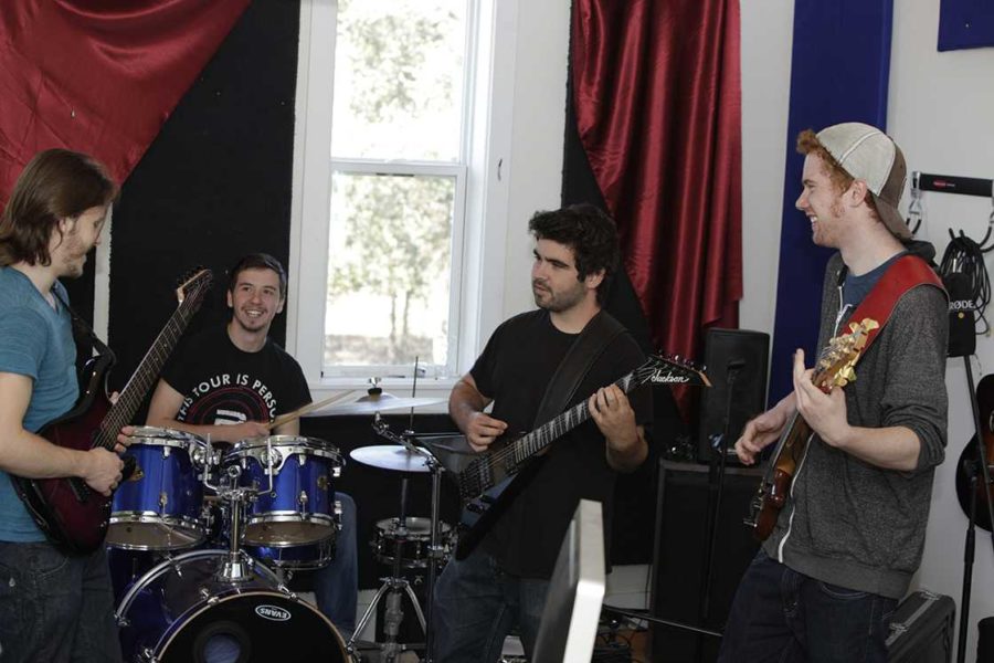 Eye For I members prepare for their upcoming show at their practice studio near Sebastopol, California.   