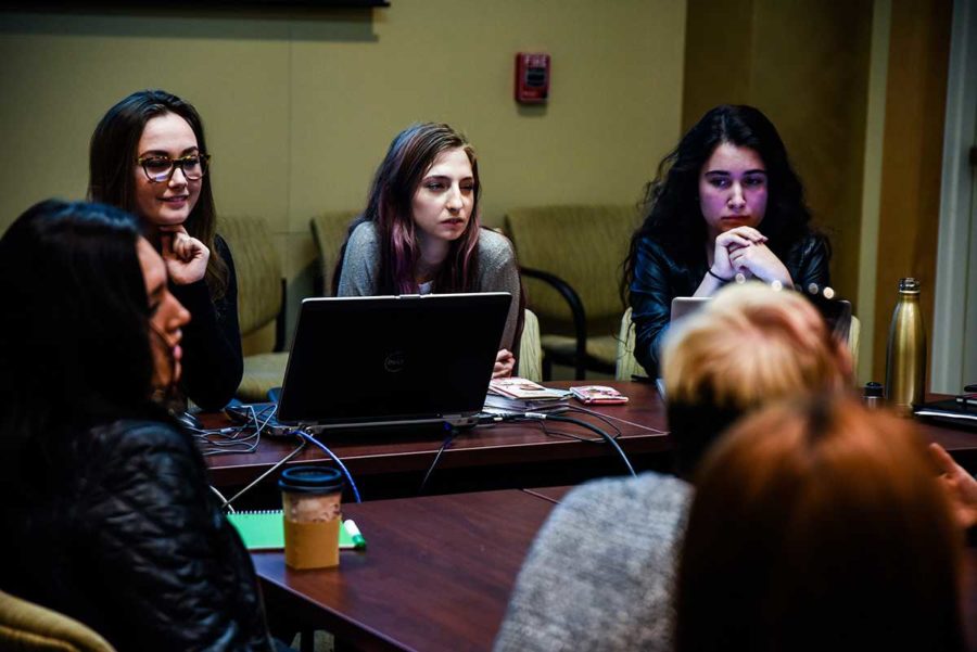 Hannah Cagle (center) leads one of the Feminists United club meetings, held every Wednesday at 7 p.m. in the Bertolini Center for Student Leadership.