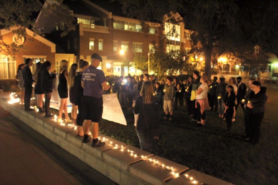 SRJC students congregate on Bertolini quad for Take Back the Night in fall 2015.