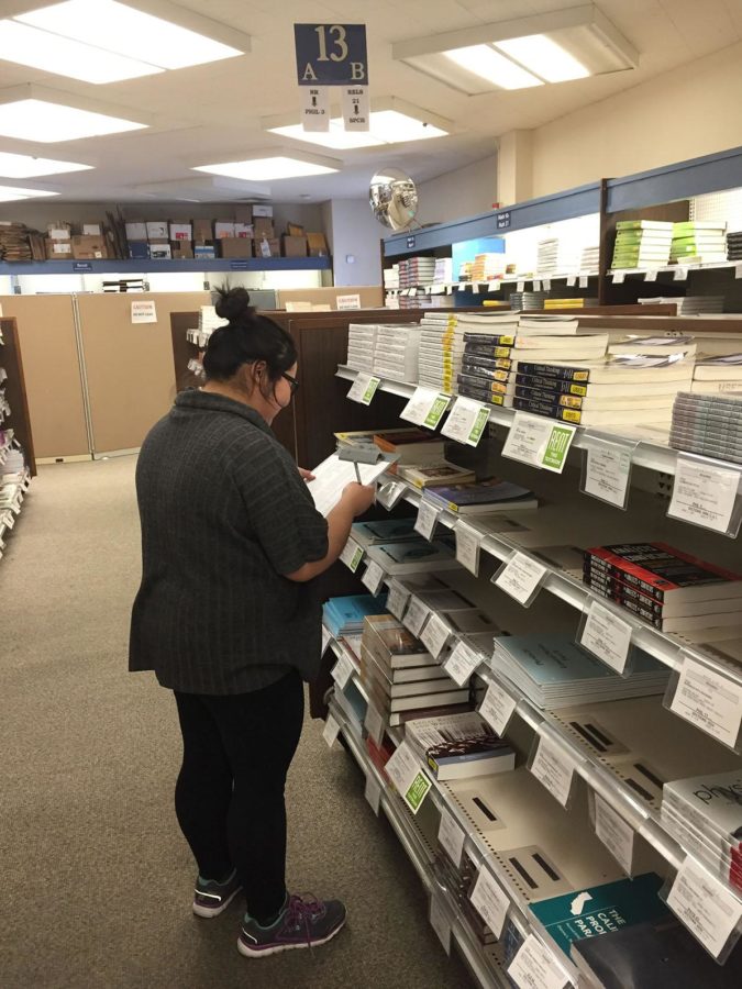 SRJC student navigates high textbook prices at the SRJC bookstore.