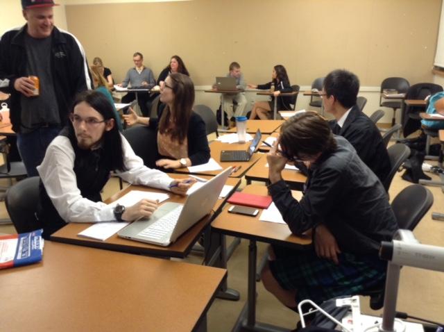 The SRJC debate team preps for a debate at the Chabot Gladiator Invitational Jan. 29.