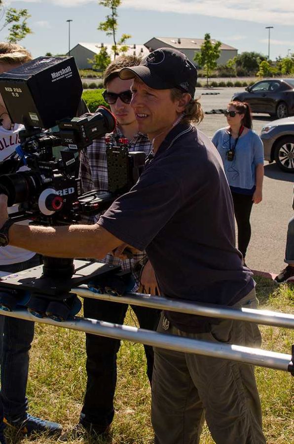 Instructor Brian Antonson demonstrates use of red camera to his students at Petuluma campus.