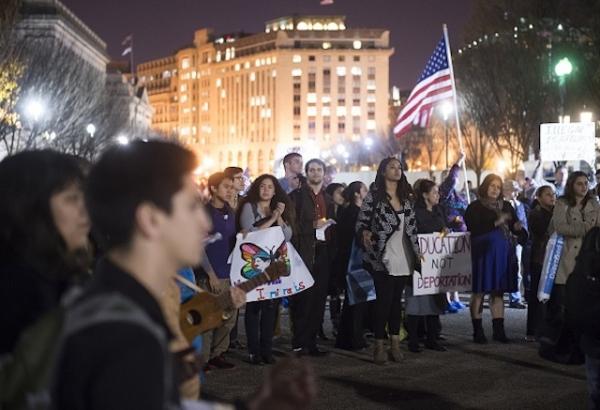 Latino millennials attend a “Rock the Vote” protest. Forty-four percent of the Latino population is made up of millennials.