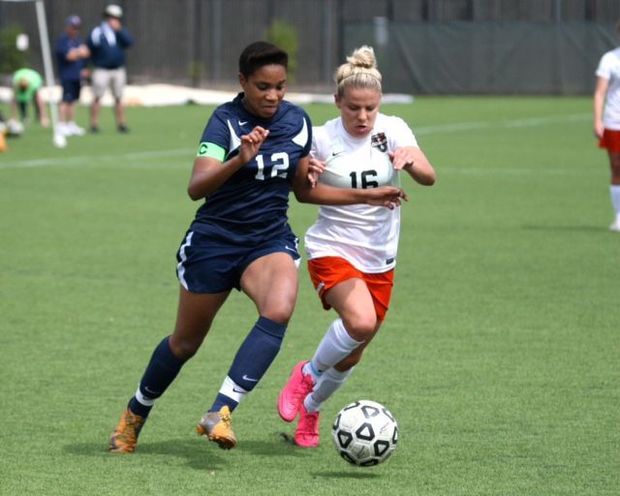 Holle Depina dribbles the ball in a game during the 2015 season. She was part of an SRJC soccer team that completed an undefeated regular season and finished 19-1-4 overall. Depina faced adversity throughout her life, but that didn’t stop her from her goal of playing at a university. 
