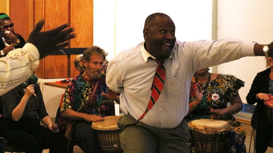 Dr. Dean Tahir, assistant director of student affairs, is a major supporter of Black Student Union and was one of the first to jump into the drum circle and start dancing.