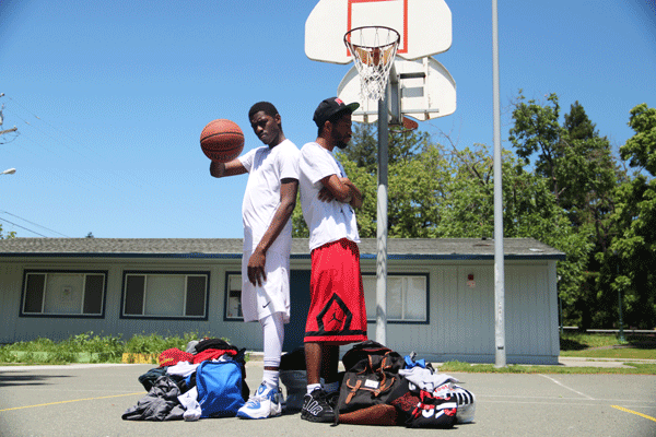 James Odoms III (left) and his brother Jay Hooks (right) moved from Tampa Bay, Florida to Santa Rosa looking for a better life. Odoms is redshirting on the Santa Rosa Junior College basketball team and dreams of playing DI basketball