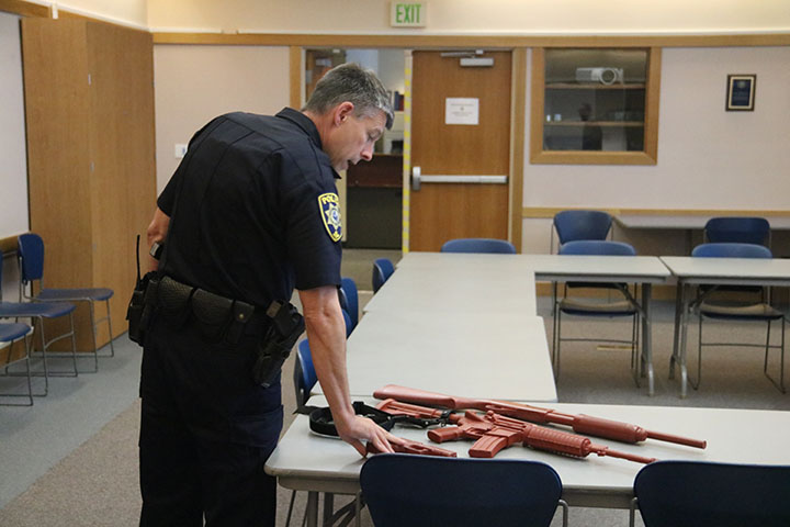 SRJC District Police Lieutenant Robert Brownlee discusses what to do in an active shooter situation in an Aug. 19 workshop.