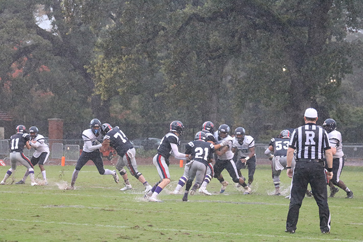 SRJC quarterback Mitch Hood hands-off to running back JaNarrick James. James had 10 carries for 92 yards against Contra Costa on Oct. 15.