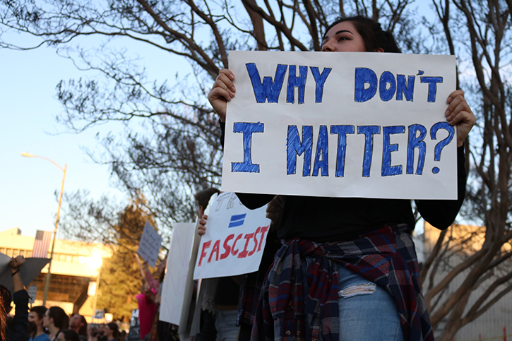 Community members advocate for minorities and protest possible consequences of Donald Trump’s presidential win at last Thursday’s rally at Santa Rosa City Hall.