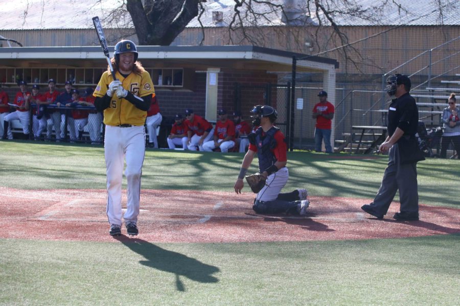 Chabot College catcher Jake McIntosh walks back to the dugout after striking out looking. Chabot batters struck out 27 times and didn't score a run in two games versus Santa Rosa Junior College to start the season.