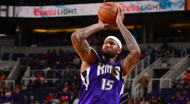 Demarcus Boogie Cousins steps back for fadeaway mere moments before being traded to the New Orleans Pelicans.