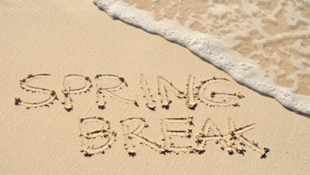 Spring Break Written in the Sand on a Beach