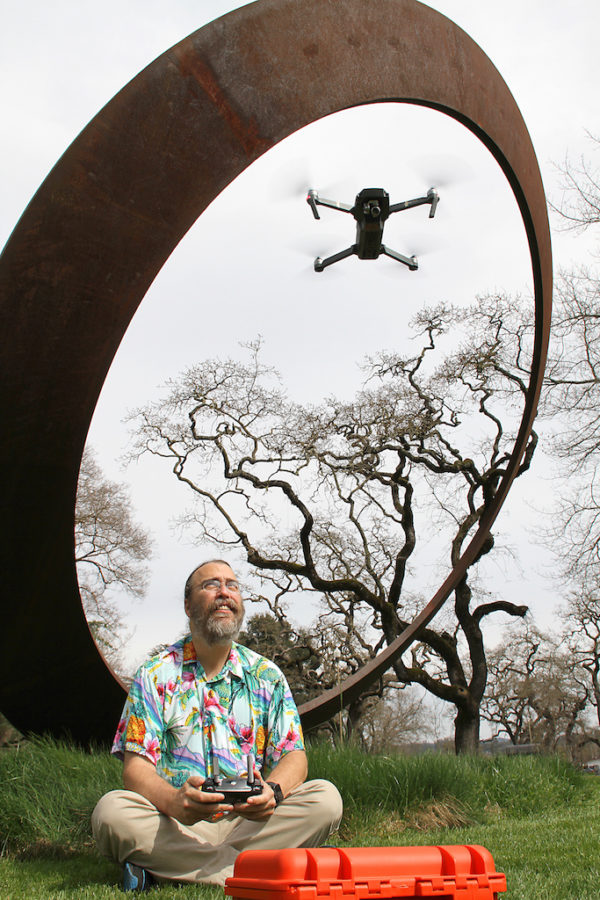 Donald Laird of SRJC's Computer Studies department testing the new college drone out.