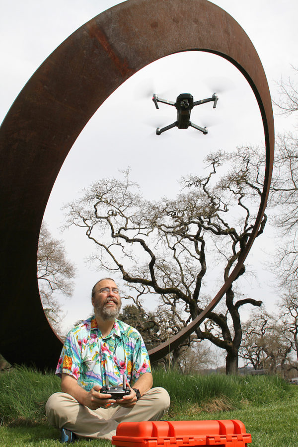 Donald Laird of SRJCs Computer Studies department testing the new college drone out.